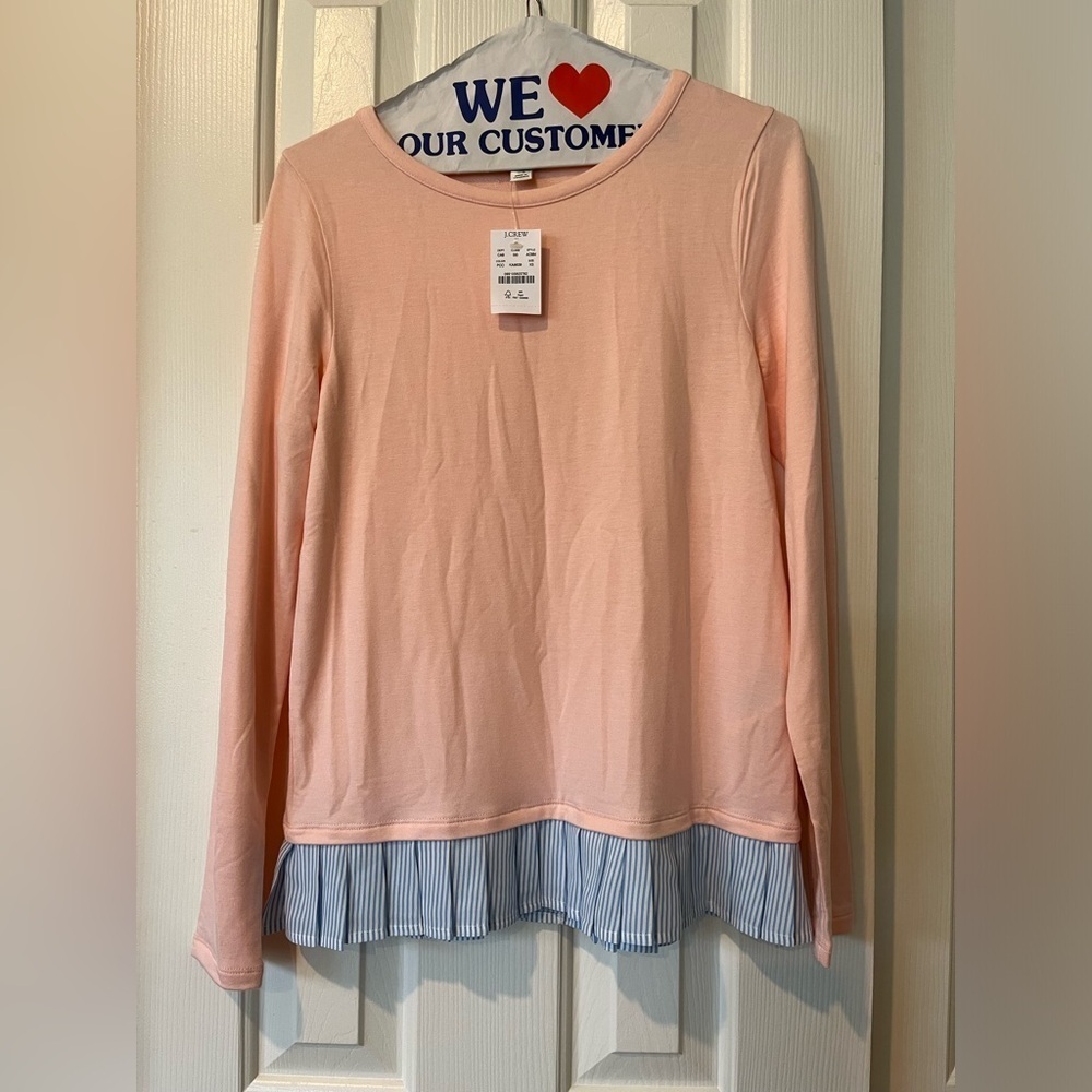 J Crew XS super soft long sleeve t shirt with ruffle bottom, NWT - Picture 1 of 6